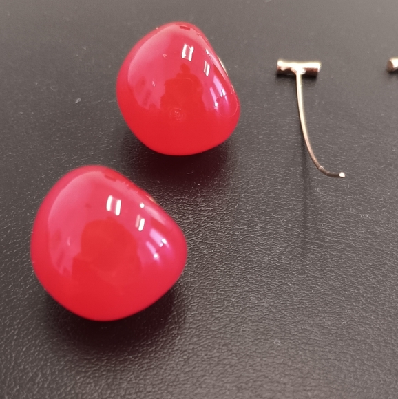 CHERRY Bomb Red EAR RINGS COSTUME Dangle Cherry Glaze Earrings 3D Pierced Ears - Picture 5 of 6